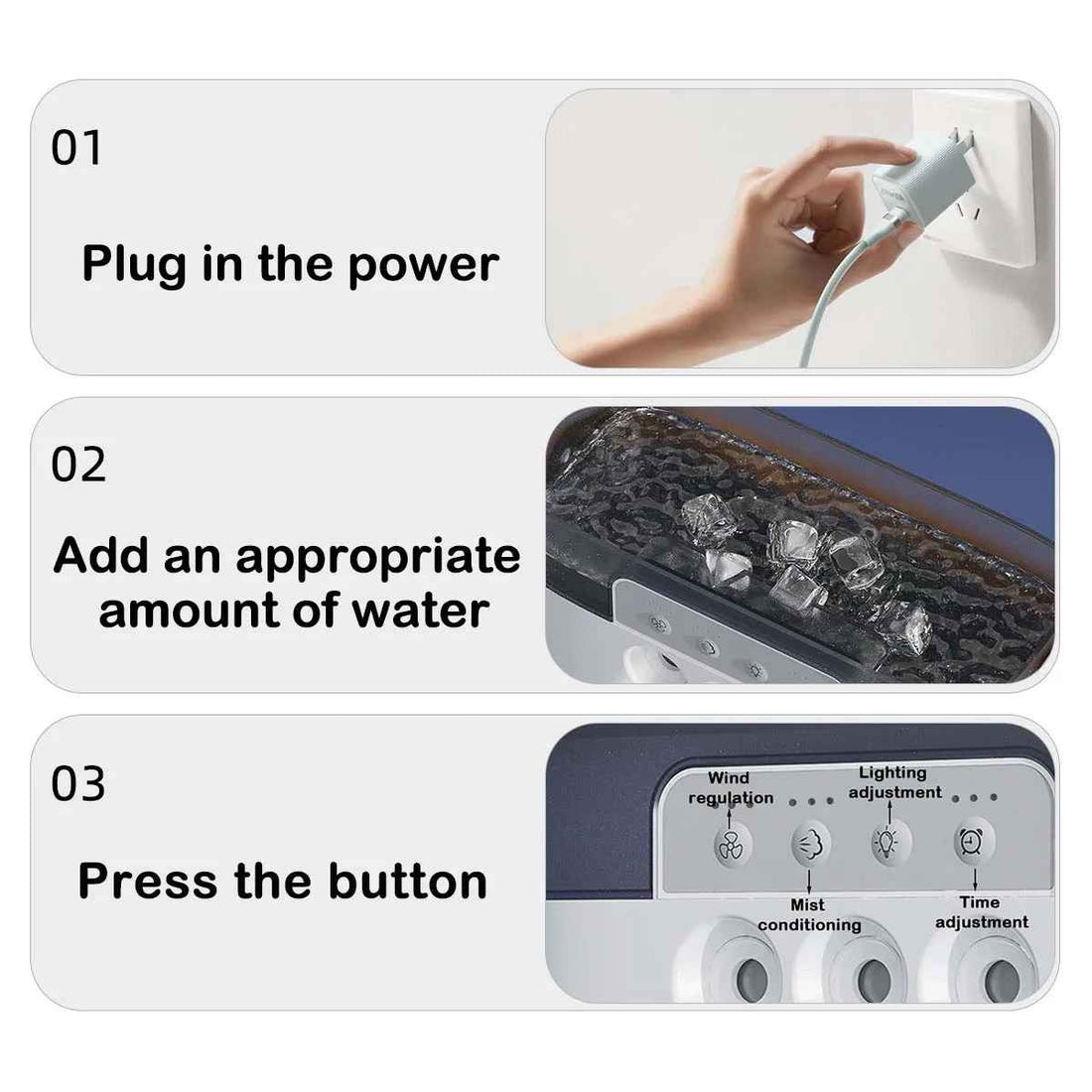 Summer Cooling Fan USB Electric Fan Portable Humidifier LED Night Light 3-in-1 Fan Air Conditioner Suitable for Home and Office