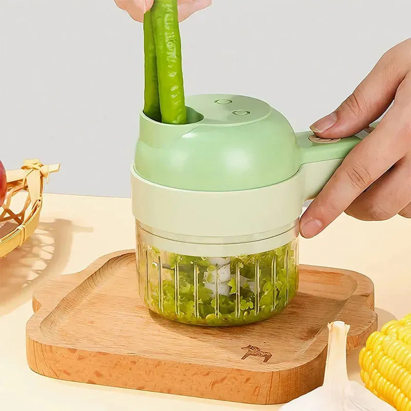 Rechargeable 4-in-1 Electric Vegetable Cutter – Slicer, Chopper, Grinder & Peeler for Fast Kitchen Prep