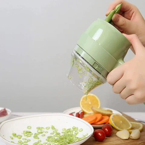 Rechargeable 4-in-1 Electric Vegetable Cutter – Slicer, Chopper, Grinder & Peeler for Fast Kitchen Prep