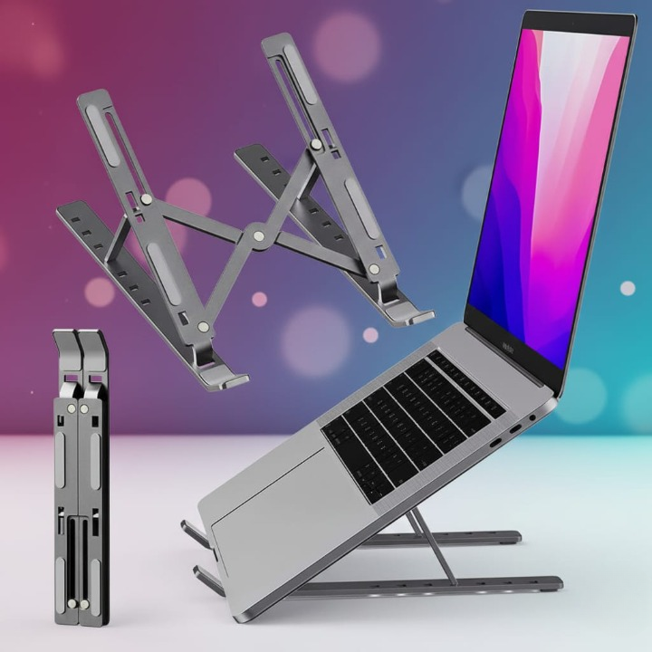 Premium Aluminium Foldable Laptop Stand | Adjustable Portable Notebook Stand for MacBook, HP, Dell, Lenovo & More