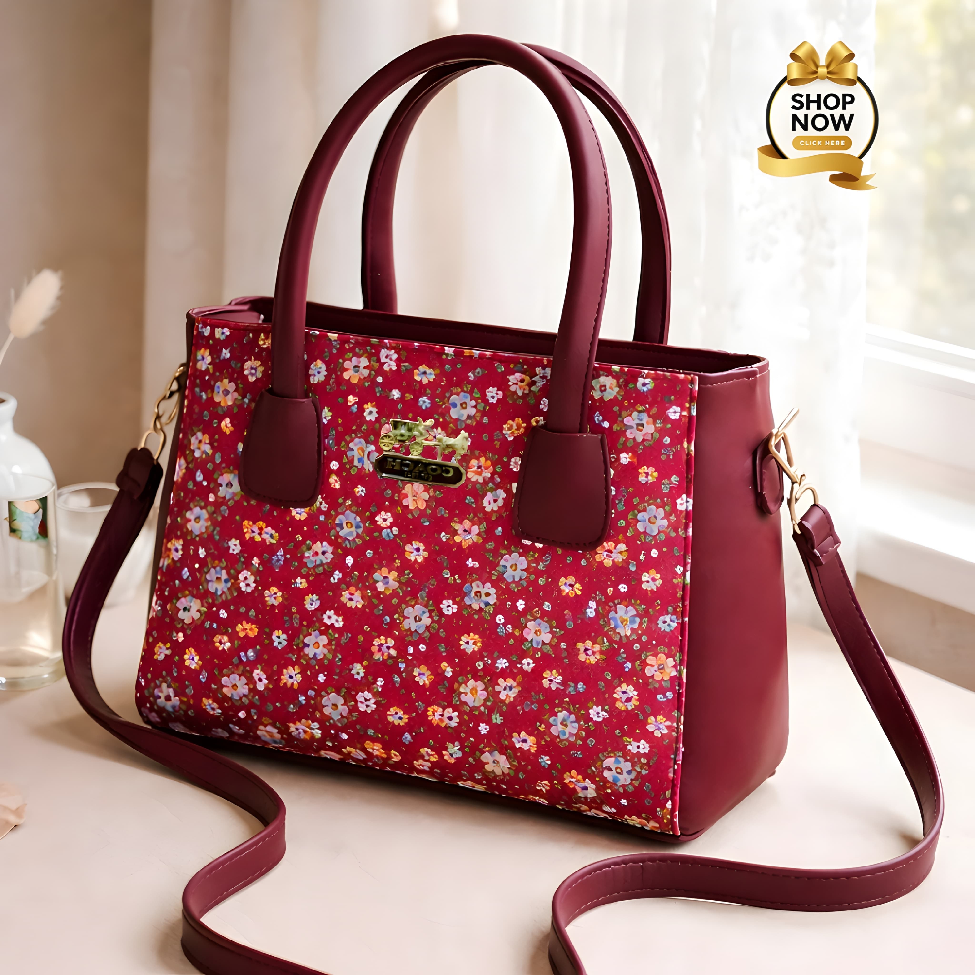 Women’s Shoulder Bag With Vibrant Floral Print And Practical Detachable Shoulder Strap | Black