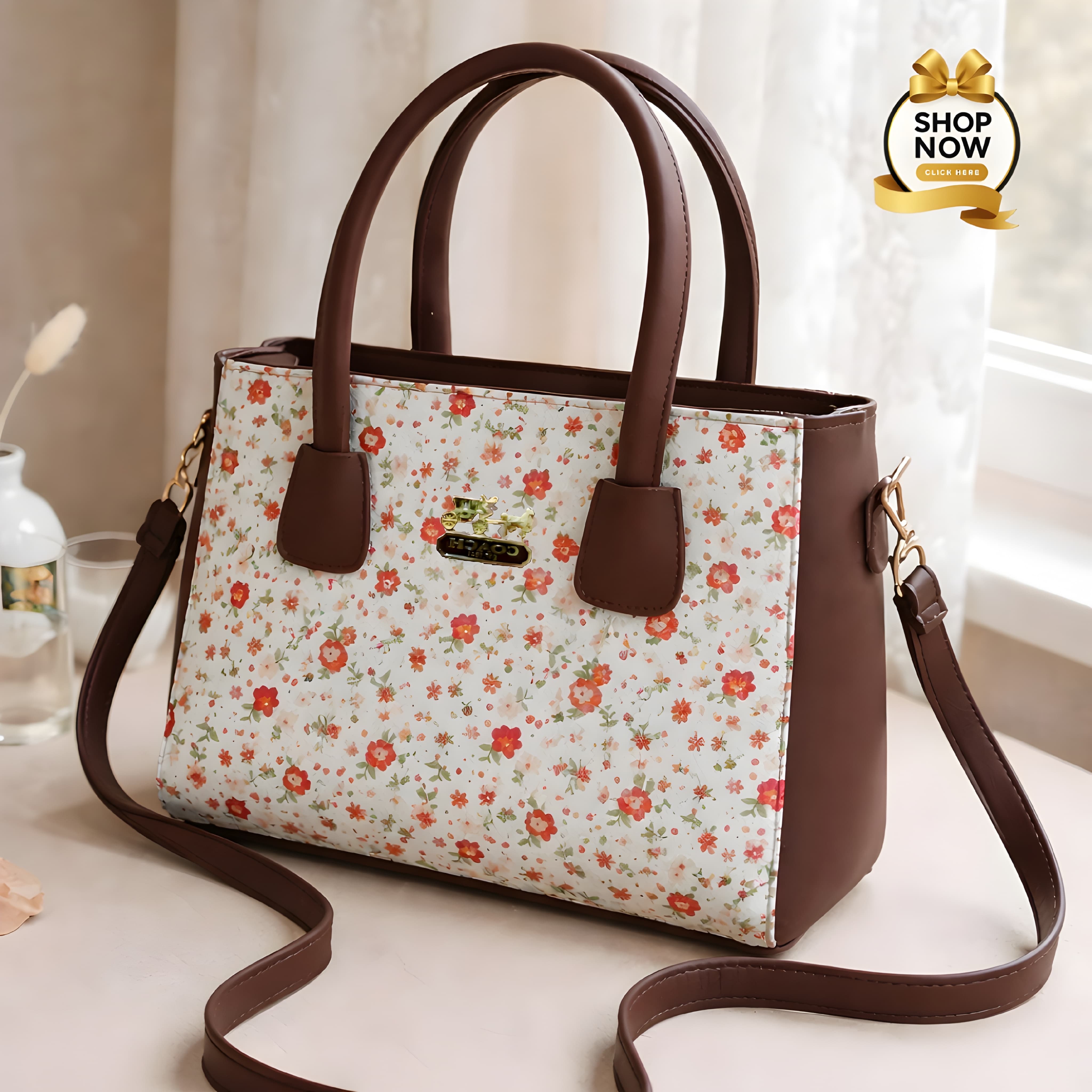 Women’s Shoulder Bag With Vibrant Floral Print And Practical Detachable Shoulder Strap | Black