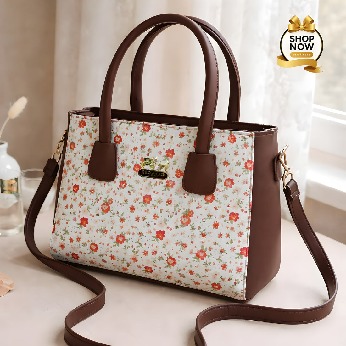Women’s Shoulder Bag With Vibrant Floral Print And Practical Detachable Shoulder Strap | Black