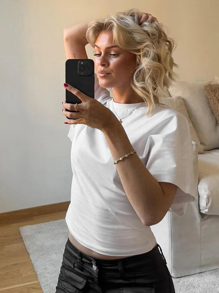 Fashion Casual Solid Gray Cropped T-shirt 2026 Woman Clothes O-neck Corset Tops Streetwear Girls Spring Summer Short Tee Shirts