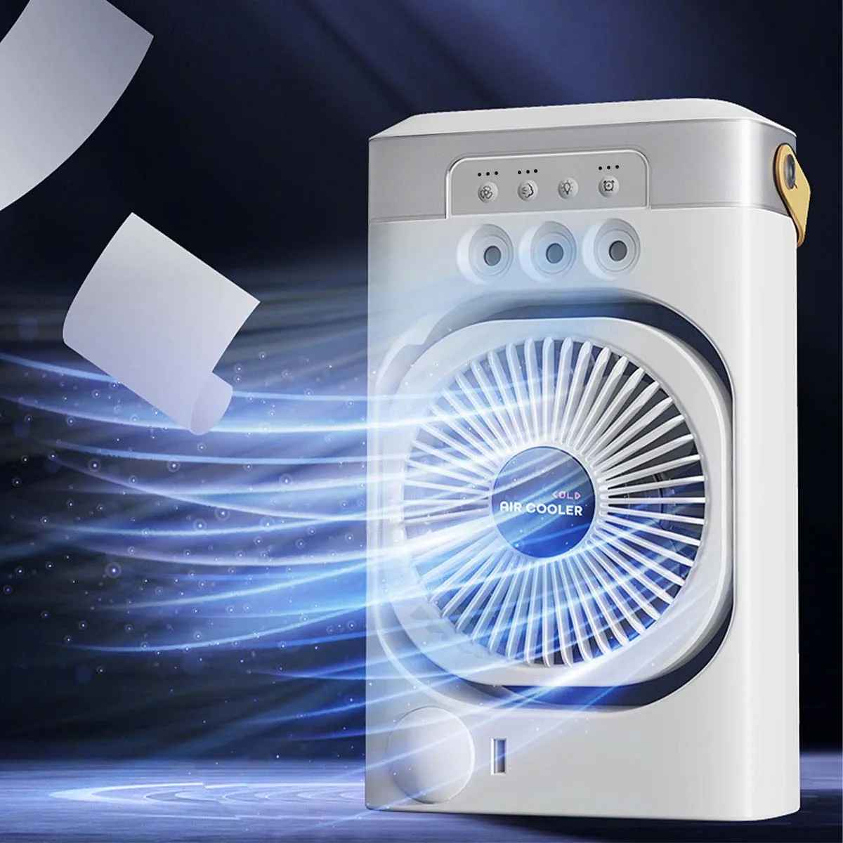 Summer Cooling Fan USB Electric Fan Portable Humidifier LED Night Light 3-in-1 Fan Air Conditioner Suitable for Home and Office