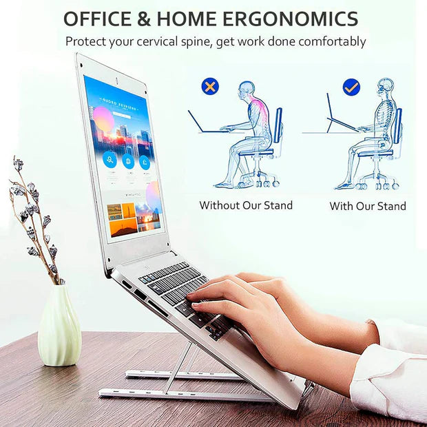 Premium Aluminium Foldable Laptop Stand | Adjustable Portable Notebook Stand for MacBook, HP, Dell, Lenovo & More