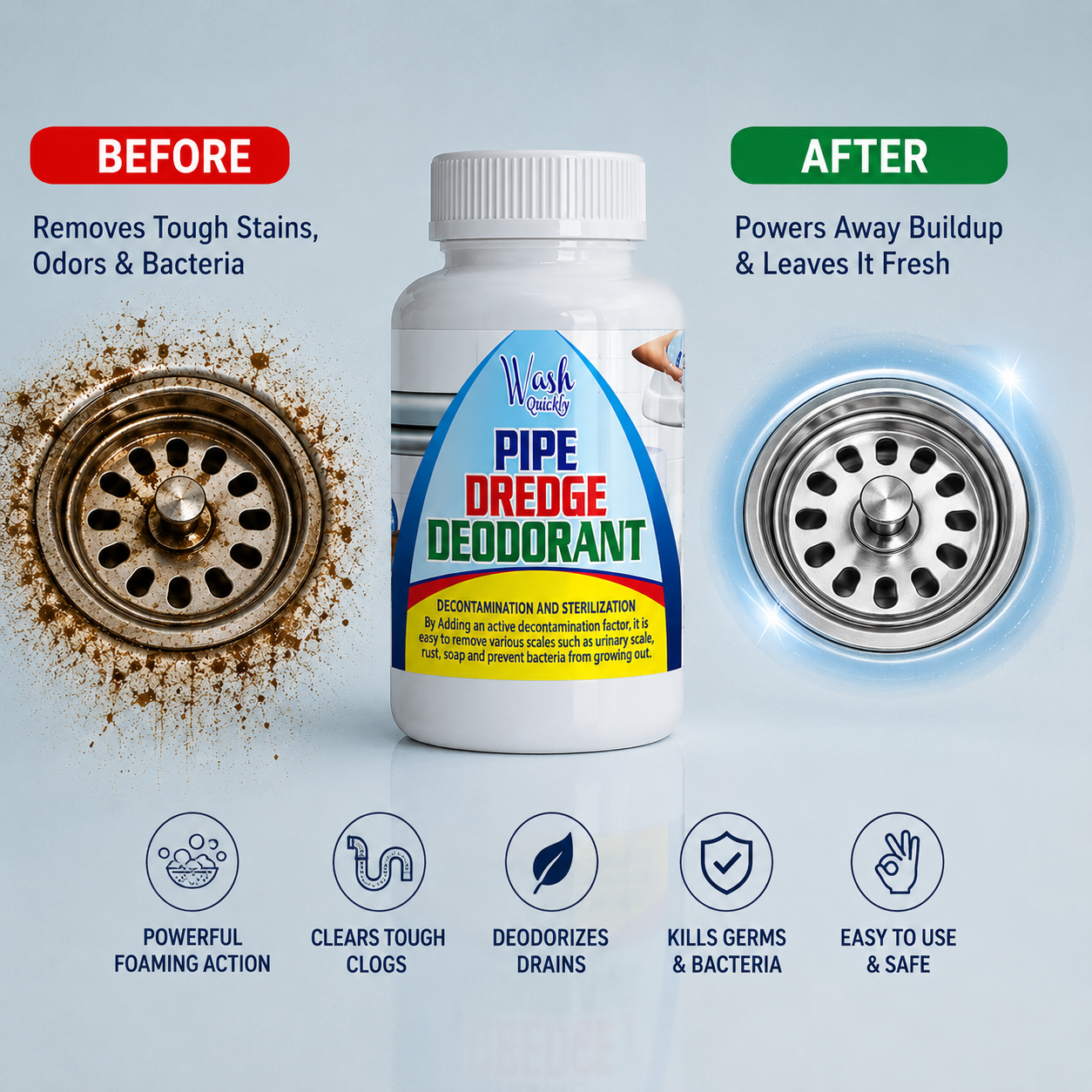 Drain Cleaning Powder, Pipe Dredge Deodorant, Powerful Sink And Drain Cleaner, Magic Fast Foaming Pipe Dredge, Kitchen Toilet Pipeline Cleaner