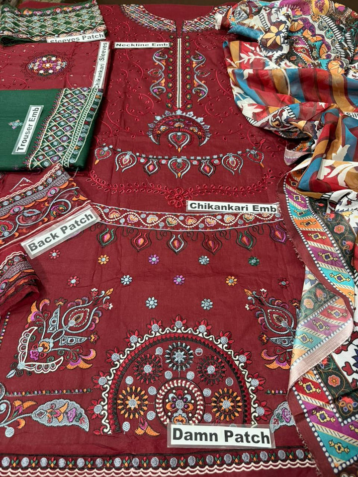 Women's Jazmin Luxury Lawn Embroidered 3 Piece Dress with Silk Dupatta