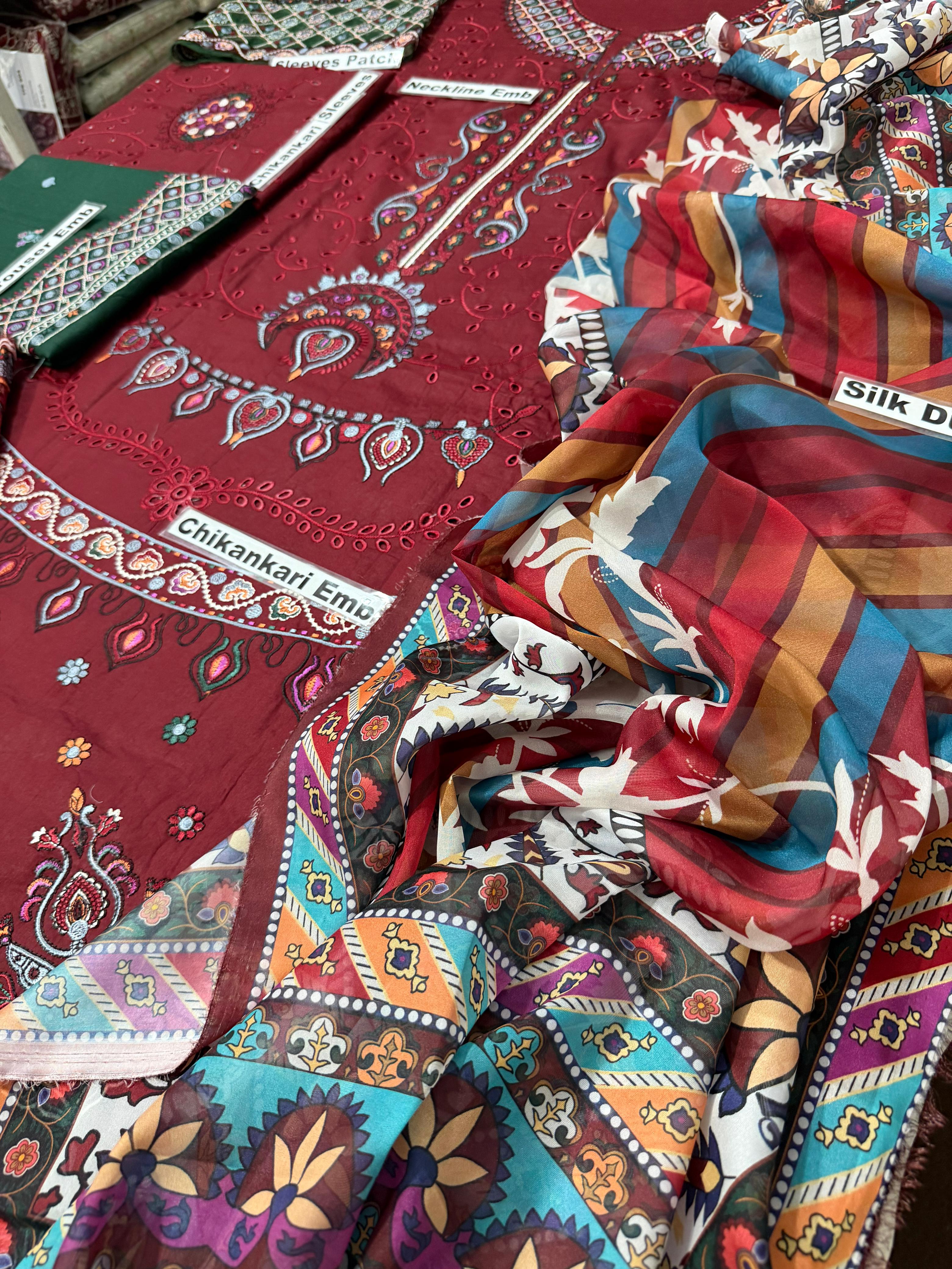 Women's Jazmin Luxury Lawn Embroidered 3 Piece Dress with Silk Dupatta