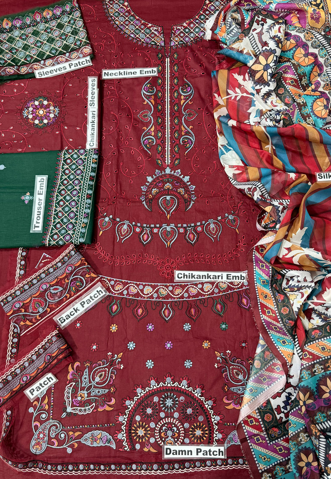 Women's Jazmin Luxury Lawn Embroidered 3 Piece Dress with Silk Dupatta