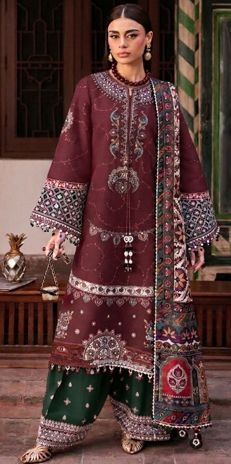 Women's Jazmin Luxury Lawn Embroidered 3 Piece Dress with Silk Dupatta