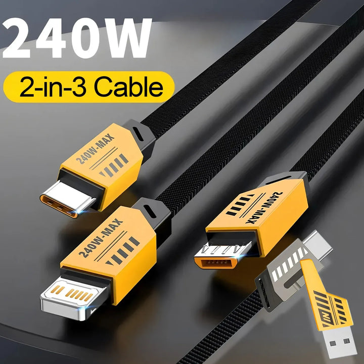 240W 3-in-1 Fast Charging Cable | Type-C, Micro USB & iPhone Charger