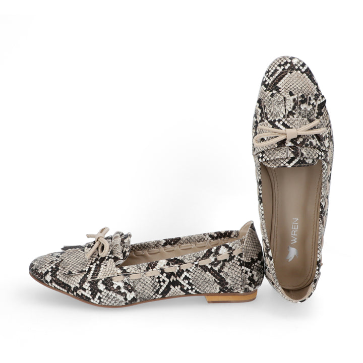 Women's Premium Snake Print Bow Loafers | Elegant Handwoven Flat Shoes | Soft Comfortable Slip-On Casual Loafers