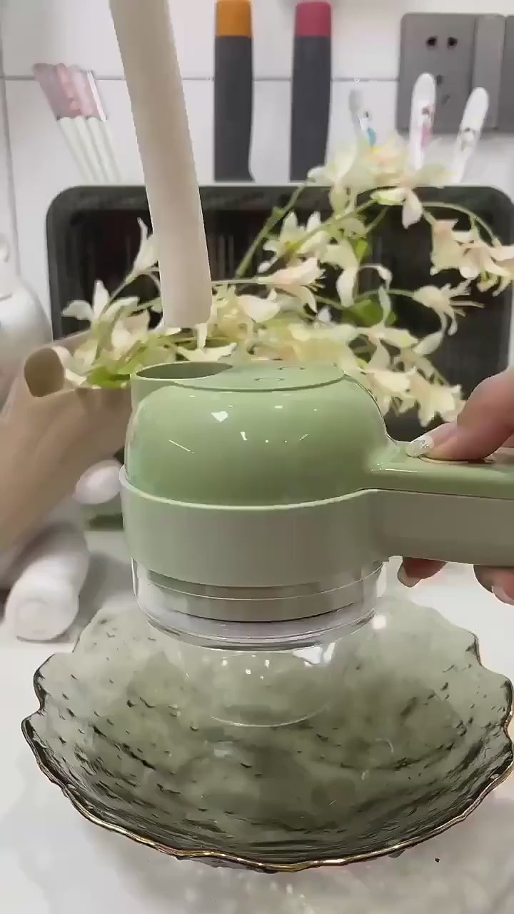 Rechargeable 4-in-1 Electric Vegetable Cutter – Slicer, Chopper, Grinder & Peeler for Fast Kitchen Prep