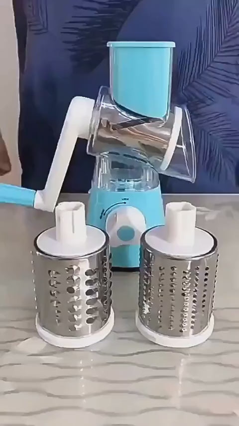 New Vegetable Cutter & Slicer Manual Kitchen Cheese Chopper Machine With 3 Sharp Drums Multifunctional Garlic Potato Shredder For Easy Food Preparation (Random Color)